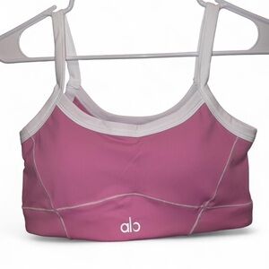 ALO Yoga Pink and White Sports Bra & Flare leggings set